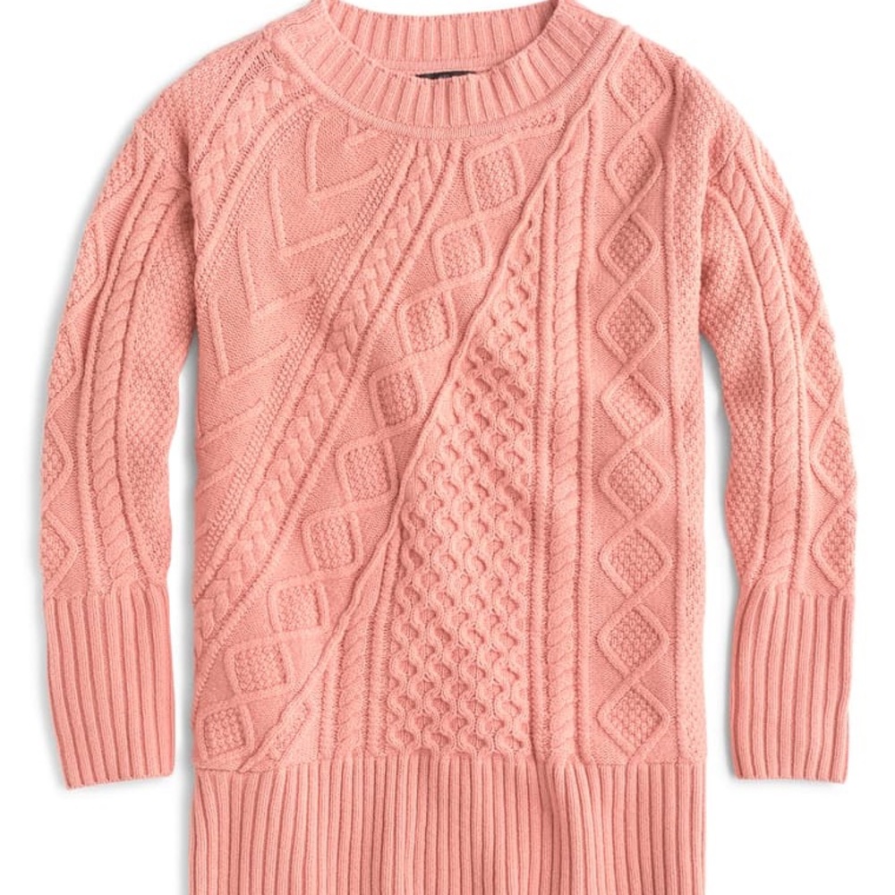 Oversized Patch Work Cable Knit Tunic Sweater